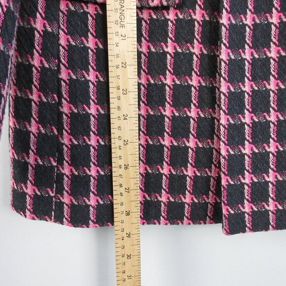 Rachel Zoe Women's Tweed Blazer Jacket L Black Pink Plaid Wool Blend Career 1126 - Picture 10 of 11
